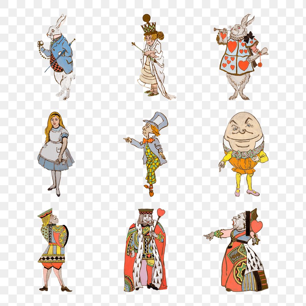 Png Alice&rsquo;s Adventures in Wonderland characters by Lewis Carroll illustration set, remixed from artworks by William…