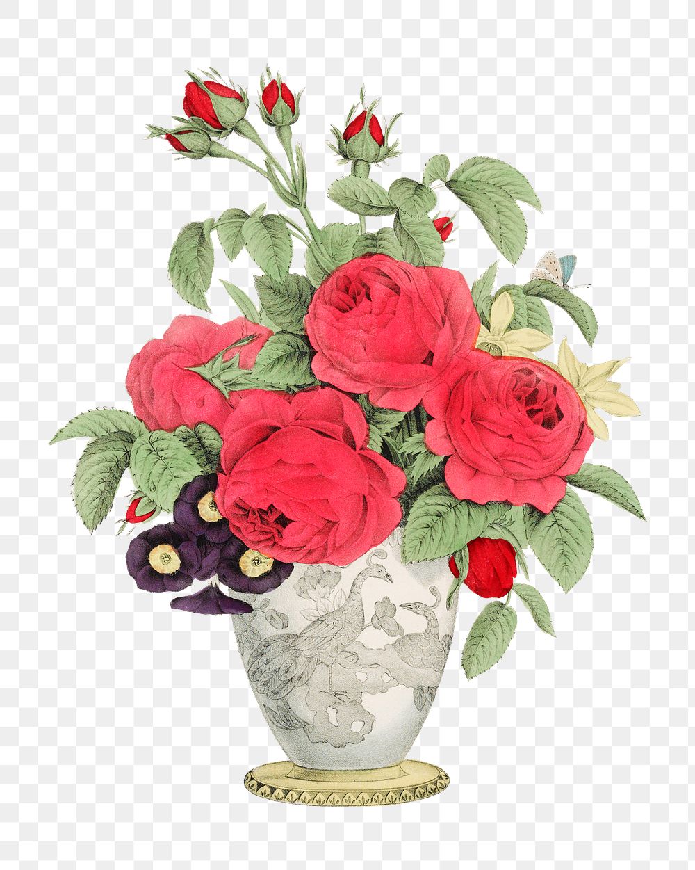 Rose bouquet png sticker, antique botanical art, remix from the artwork of Nathaniel Currier