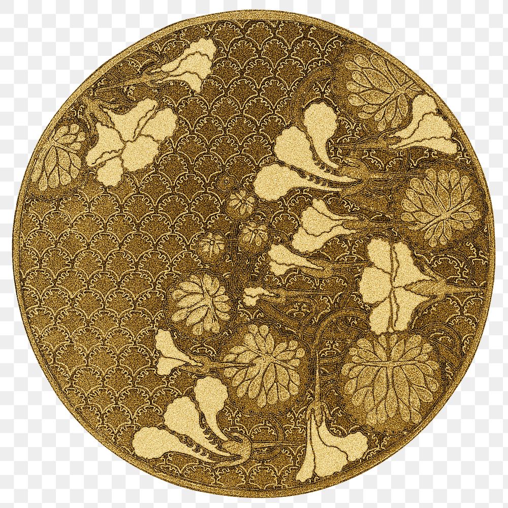 Gold nasturtium flower badge transparent png design element