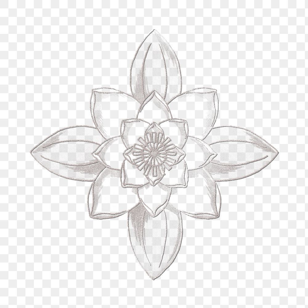 Vintage line drawing water lily flower  transparent png design element