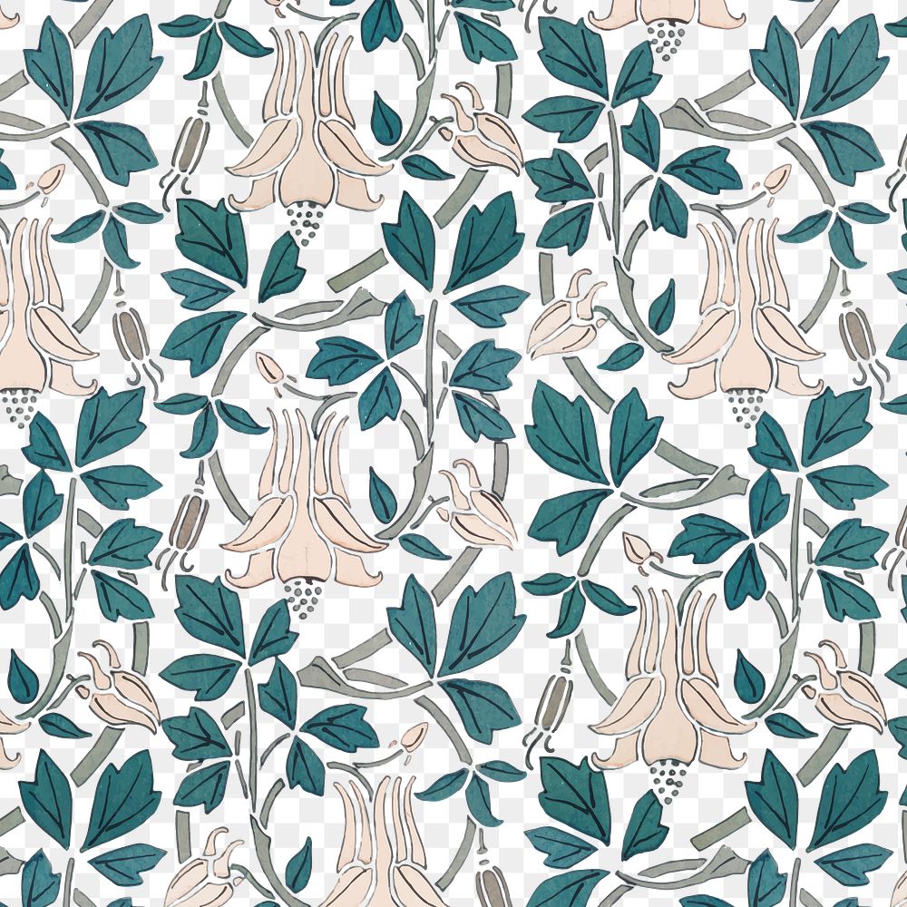 Art nouveau columbine flower pattern transparent png design resource
