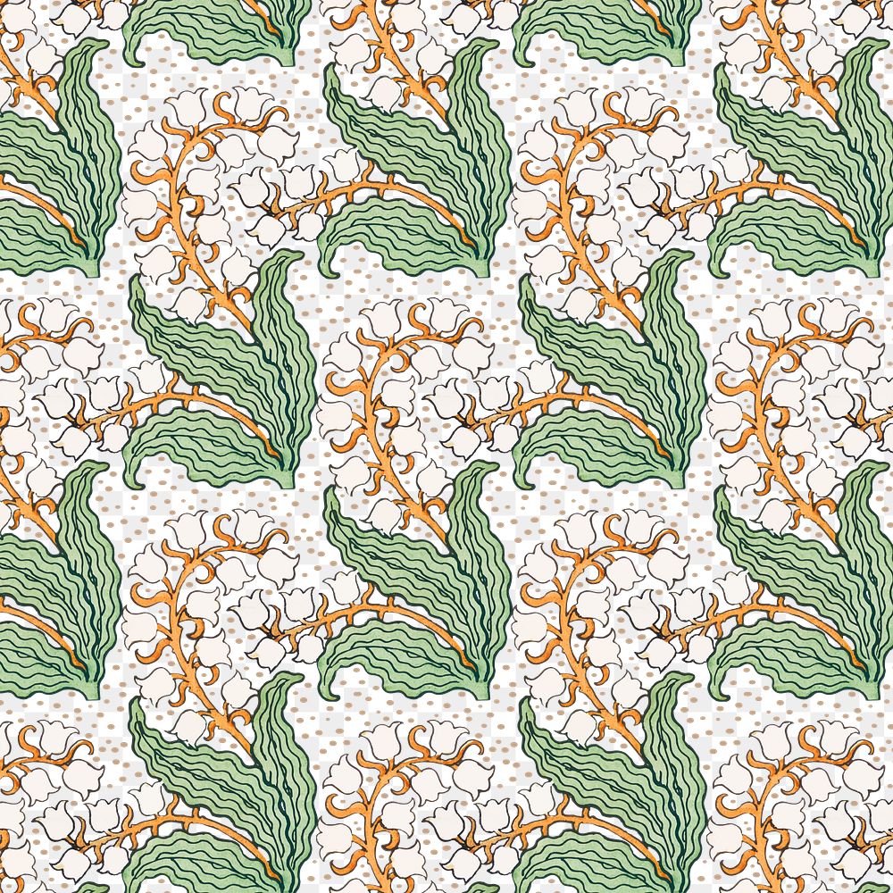 Art nouveau lily of the valley flower pattern transparent png design resource