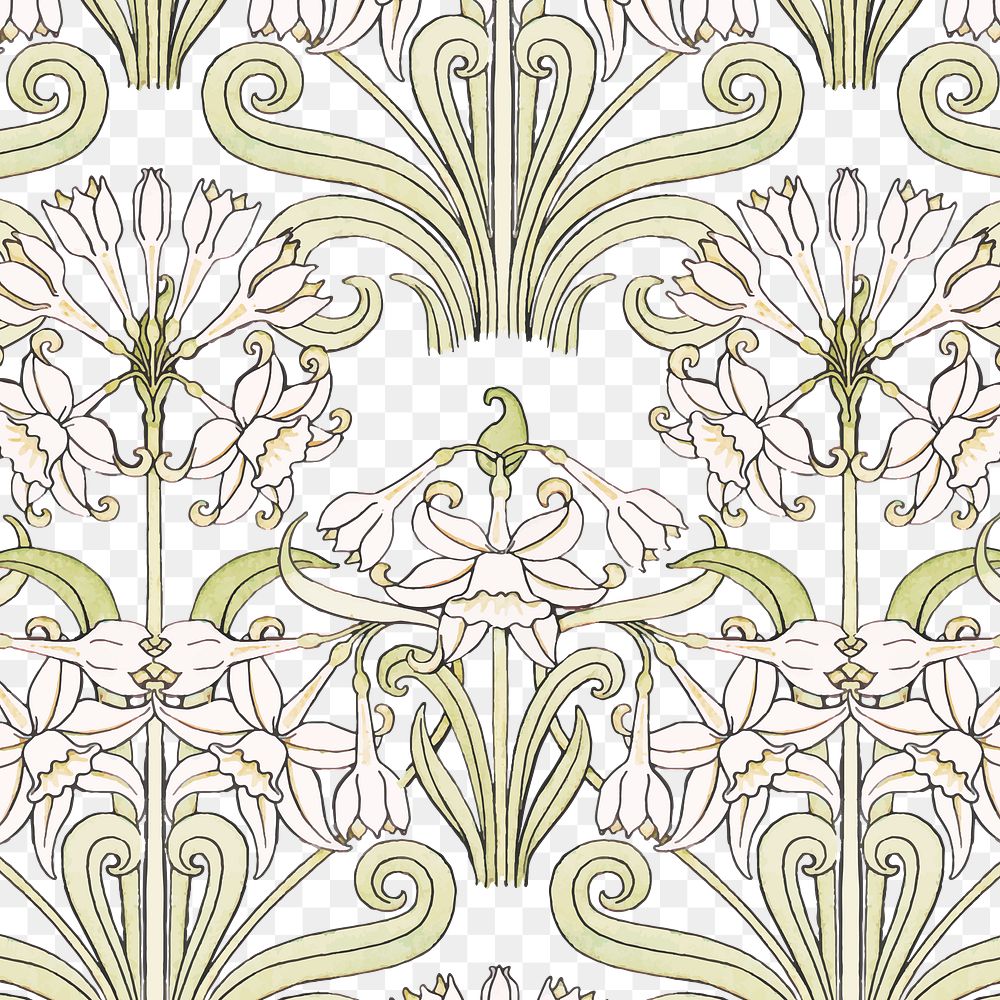 Art nouveau jonquil flower pattern transparent png design resource