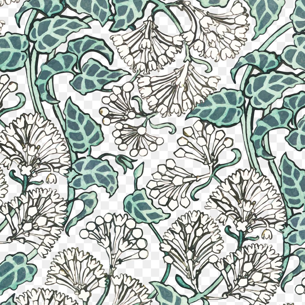 Art nouveau lilac flower pattern transparent png design resource