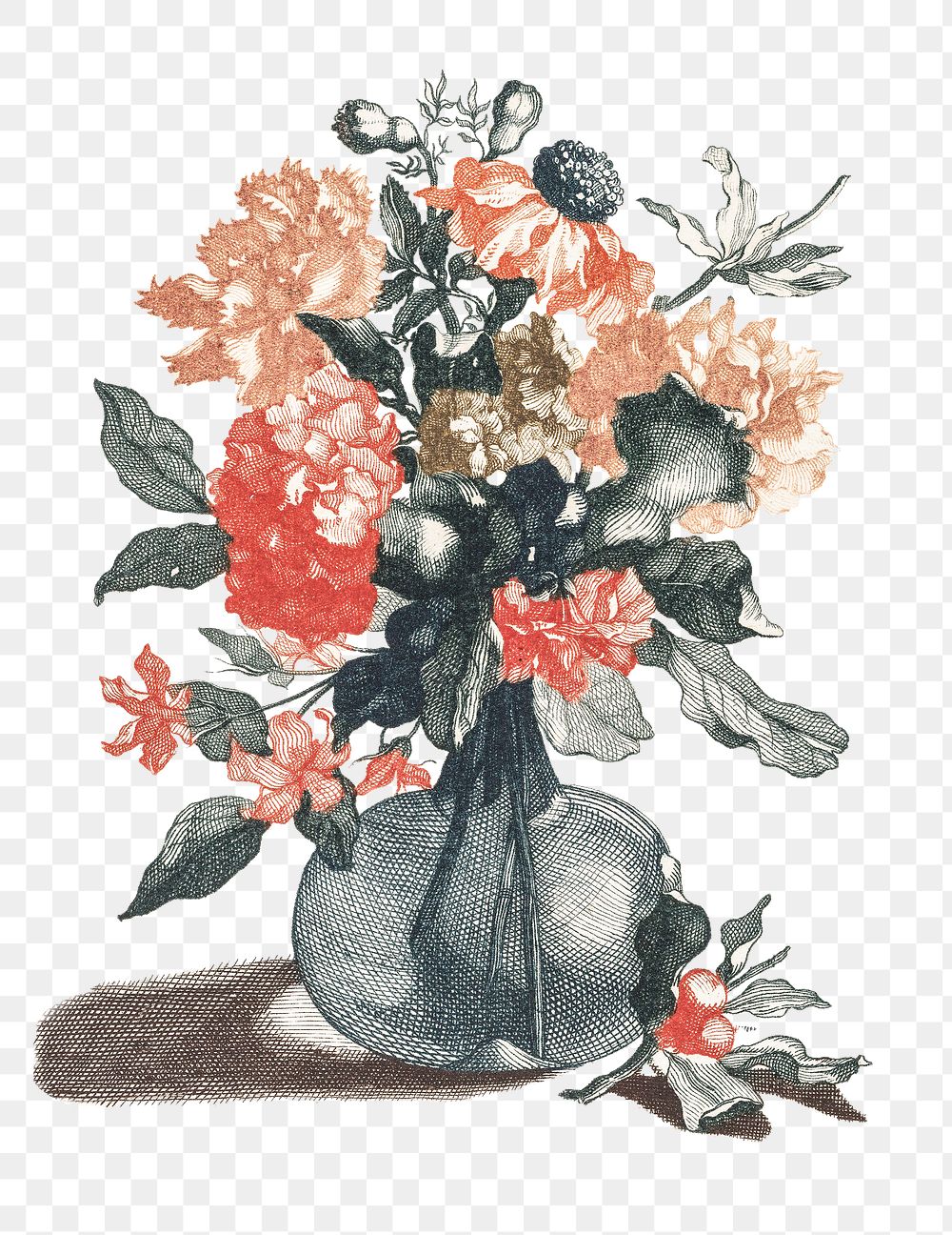 Flower bouquet in vase png sticker vintage illustration