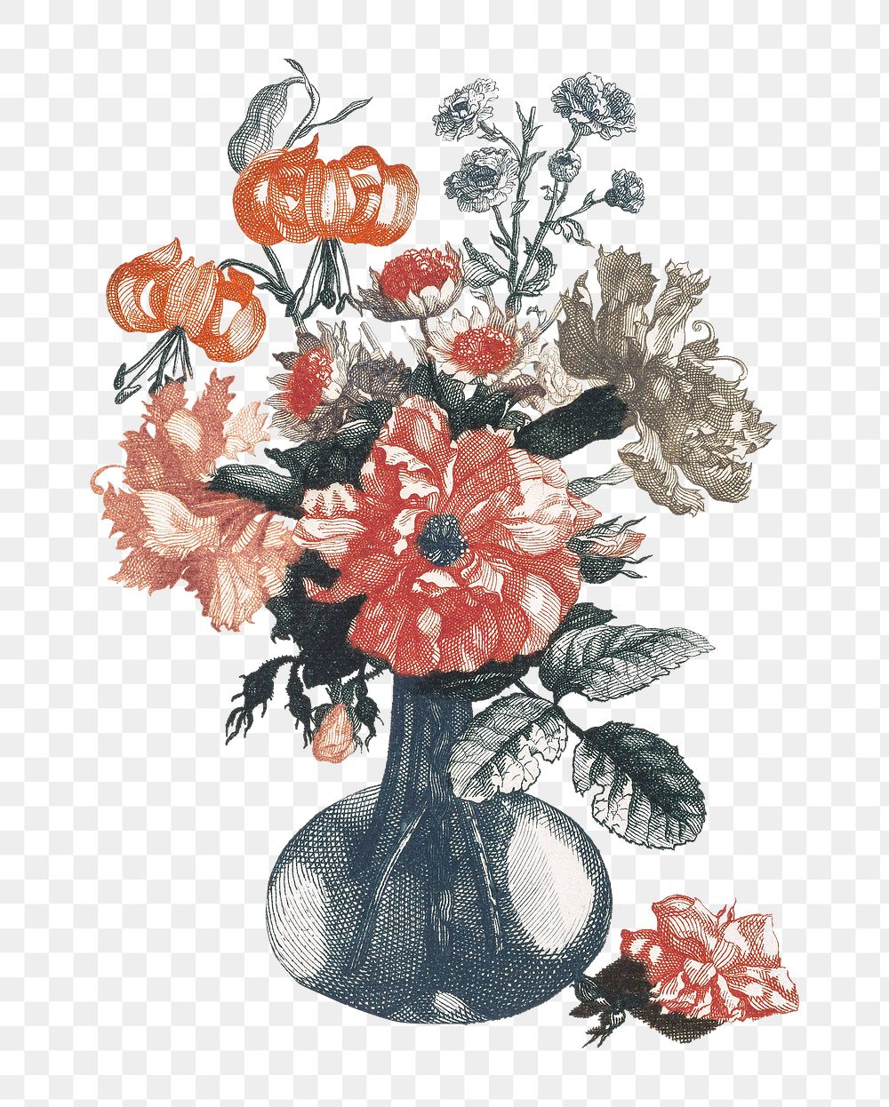 Flower bouquet in vase png sticker vintage illustration