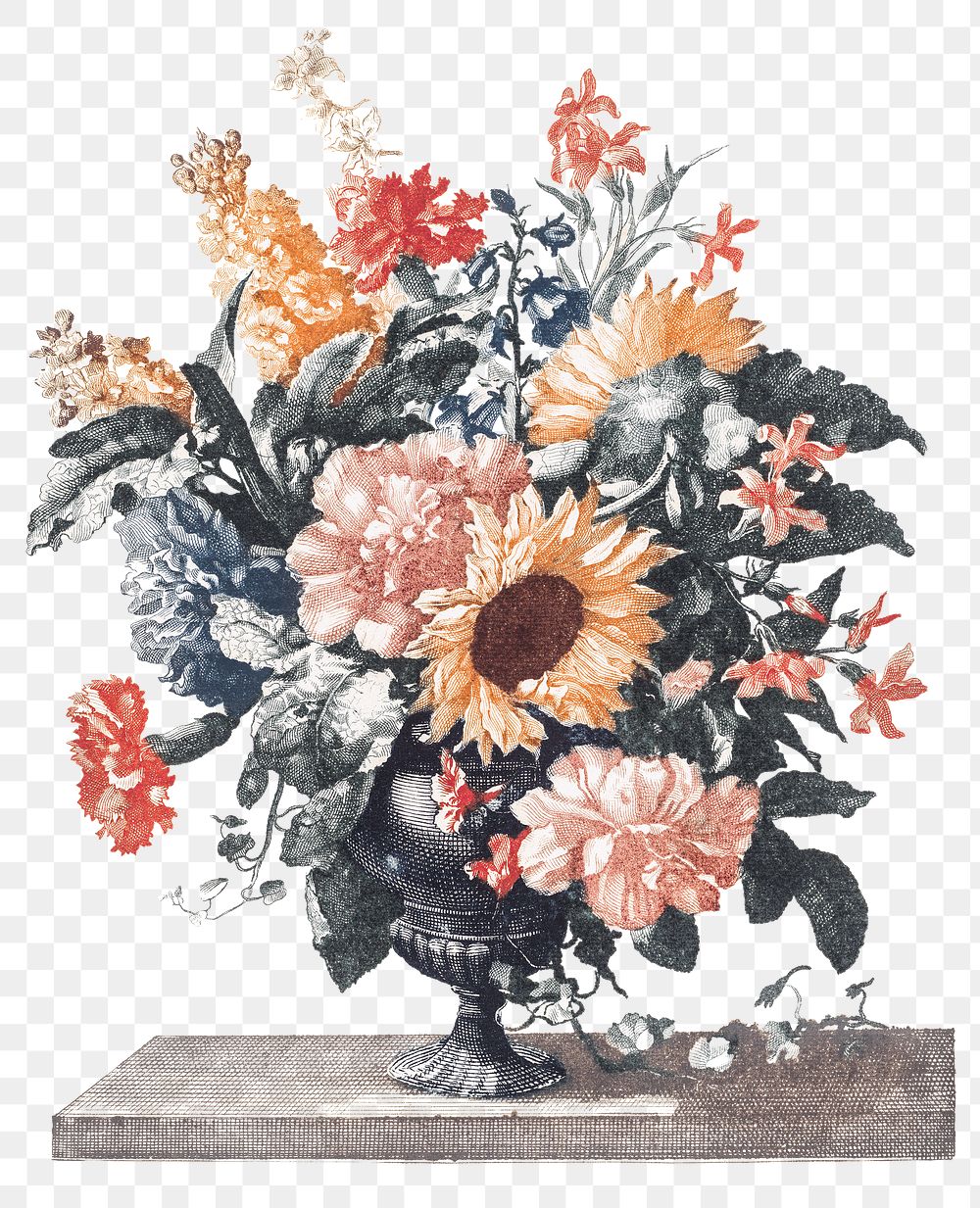 Ancient ornamental flower vase png sticker vintage illustration