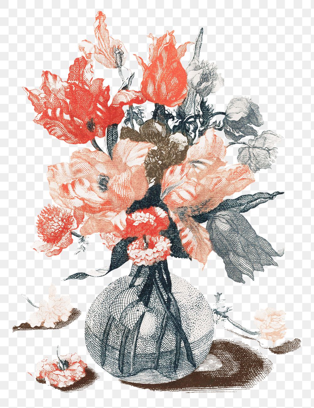 Flower bouquet in vase png sticker vintage illustration