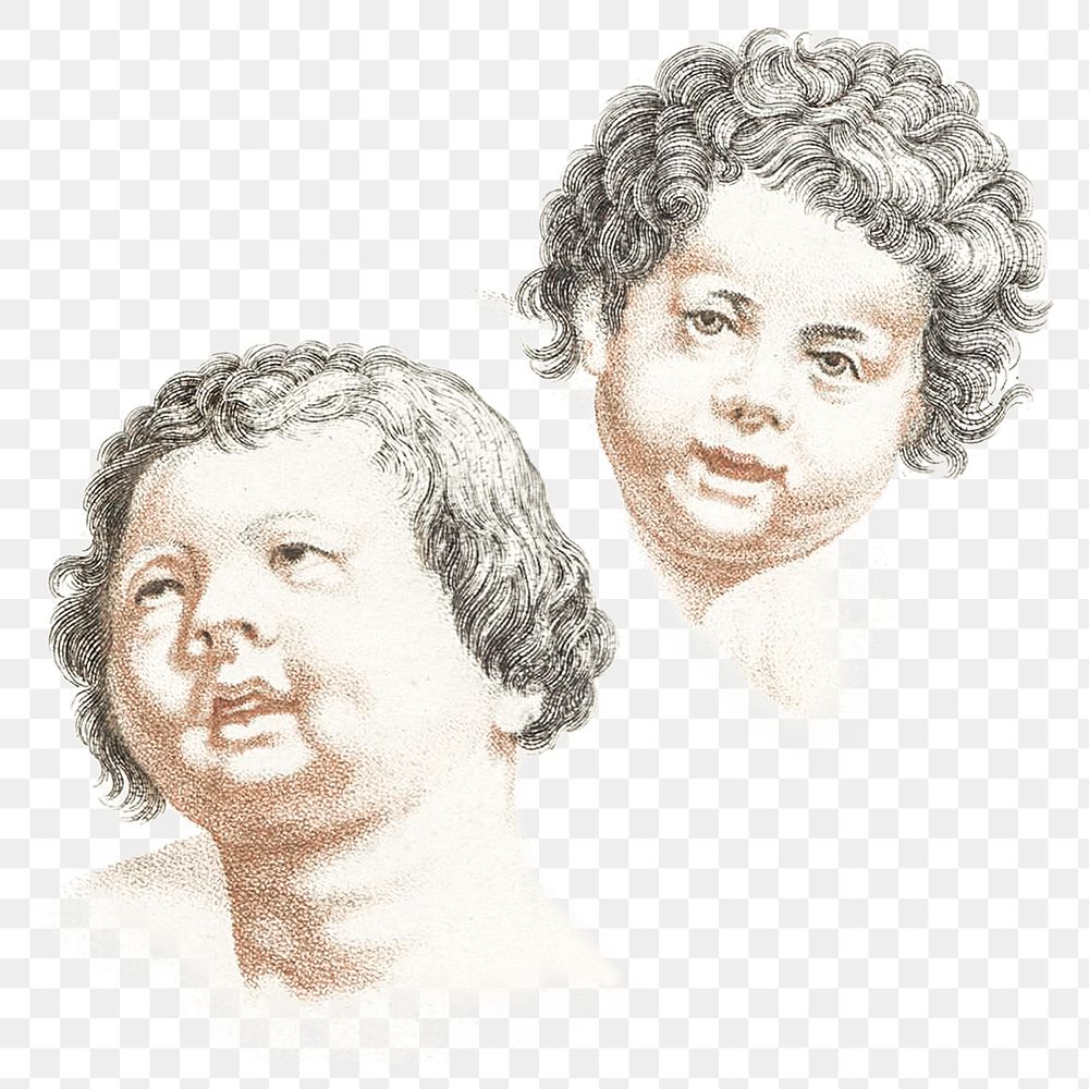 Baby faces png sticker vintage drawing