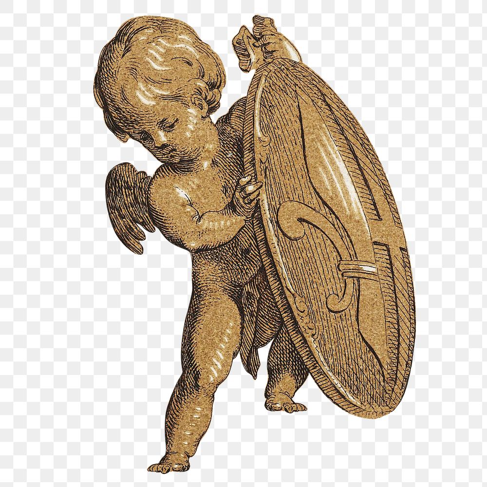 Vintage gold cupid with shield