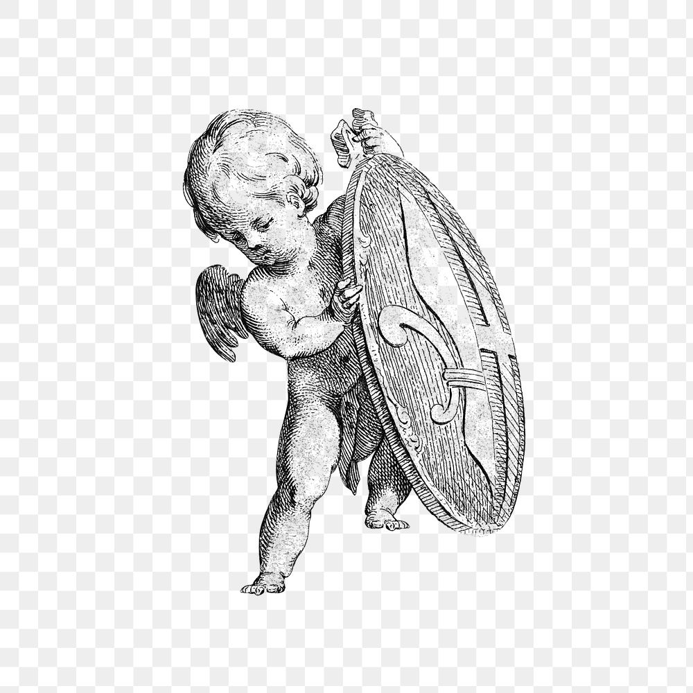 Cupid holding shield illustration
