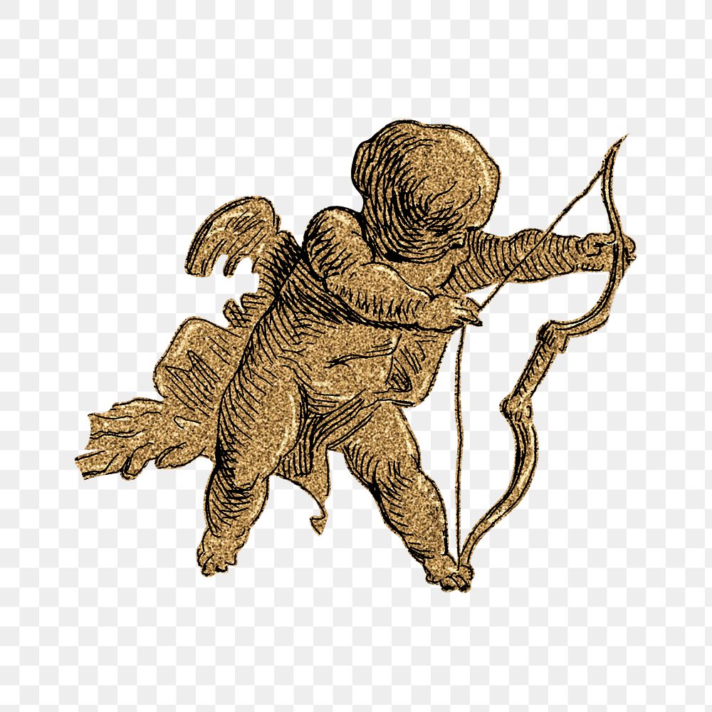 Gold cherub and arrow illustration