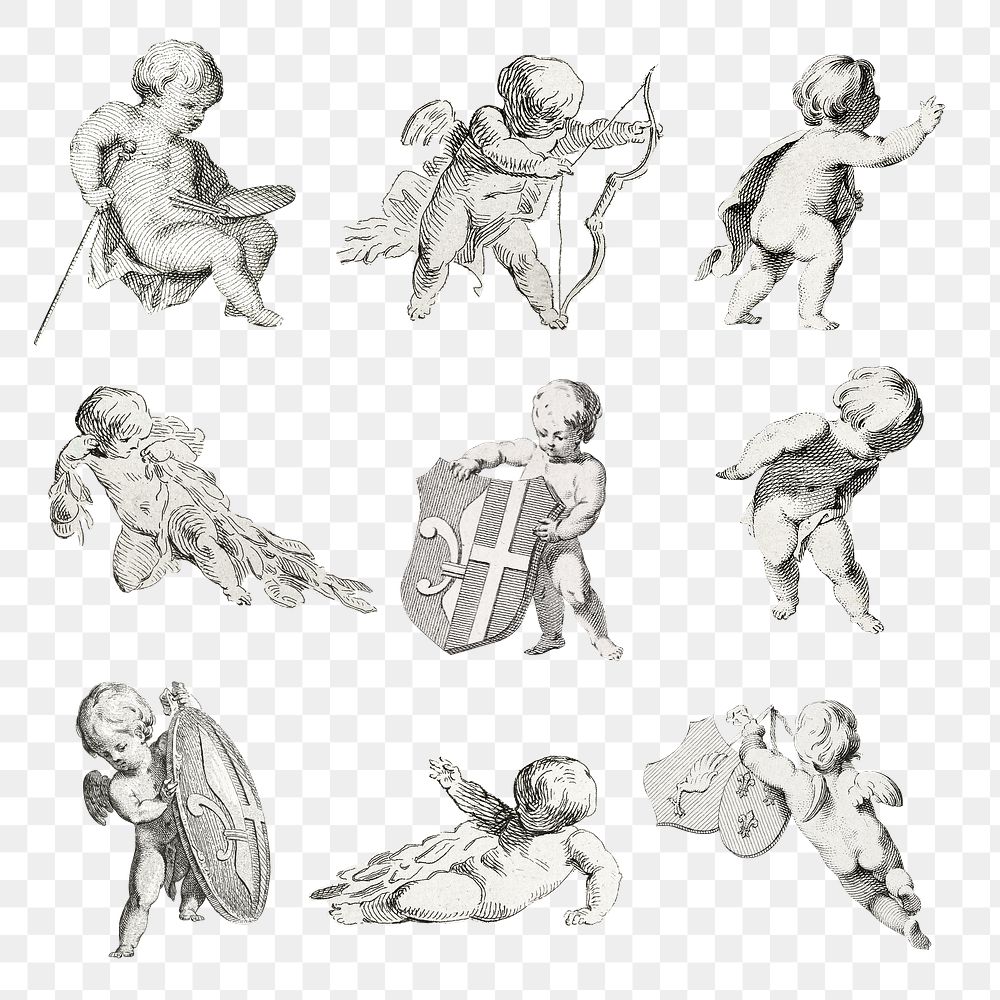 Hand drawn cupid illustration set
