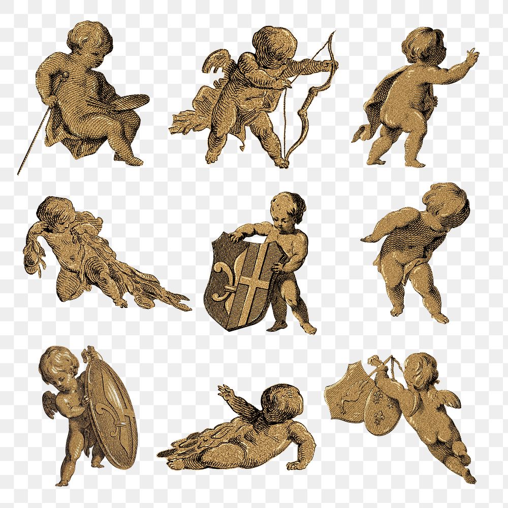 Hand drawn cupid illustration set