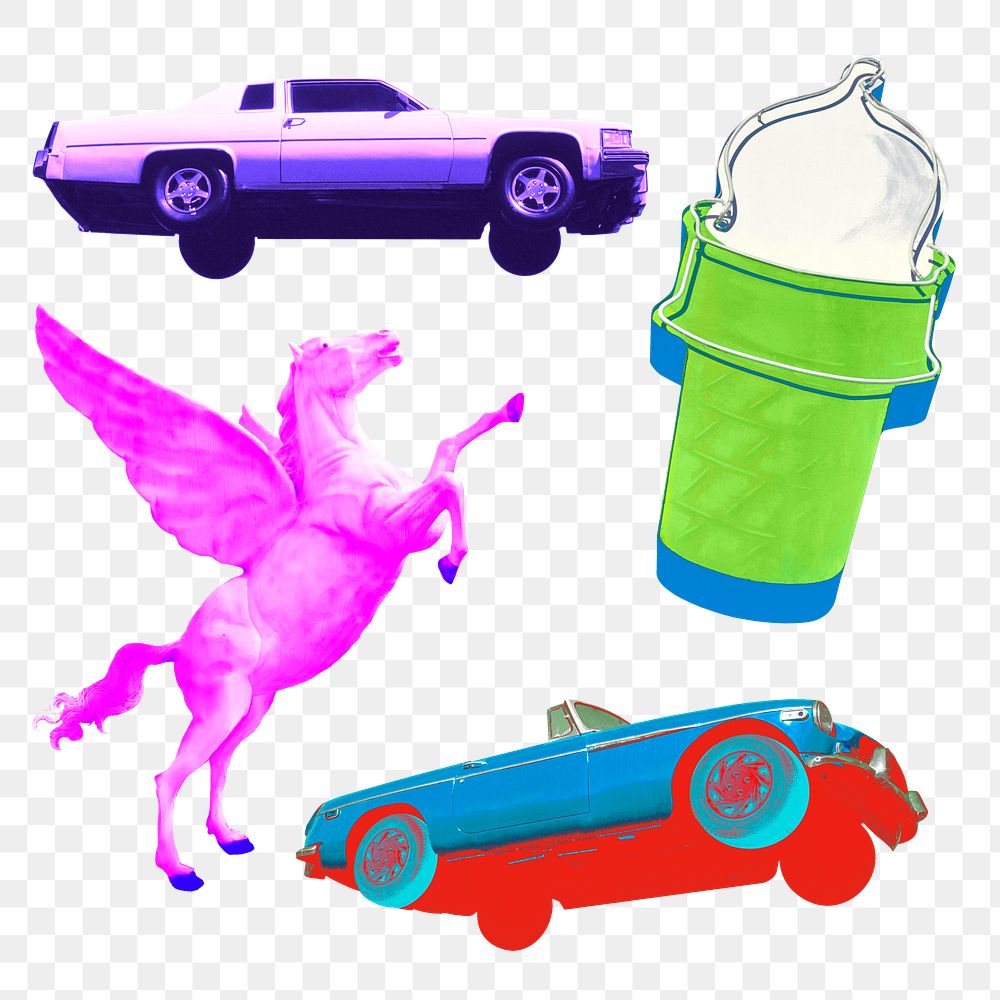 Vintage sticker png for advertisement set, remixed from artworks by John Margolies