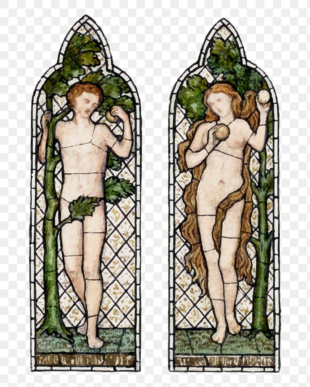 PNG vintage Adam and Eve sticker, remixed from artworks by Sir Edward Coley Burne&ndash;Jones