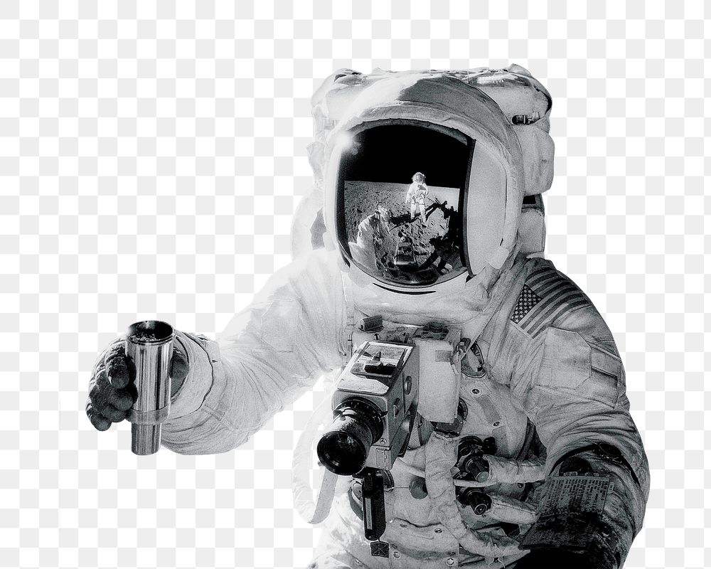 Astronaut png filming with camera, space aesthetic, transparent background