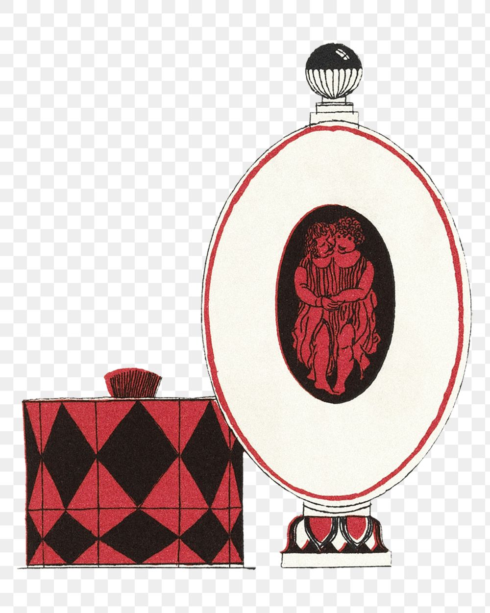 Vintage png red perfume bottle, remixed from the artworks by Mario Simon