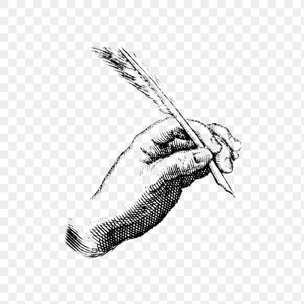 Hand holding a feather pen design element