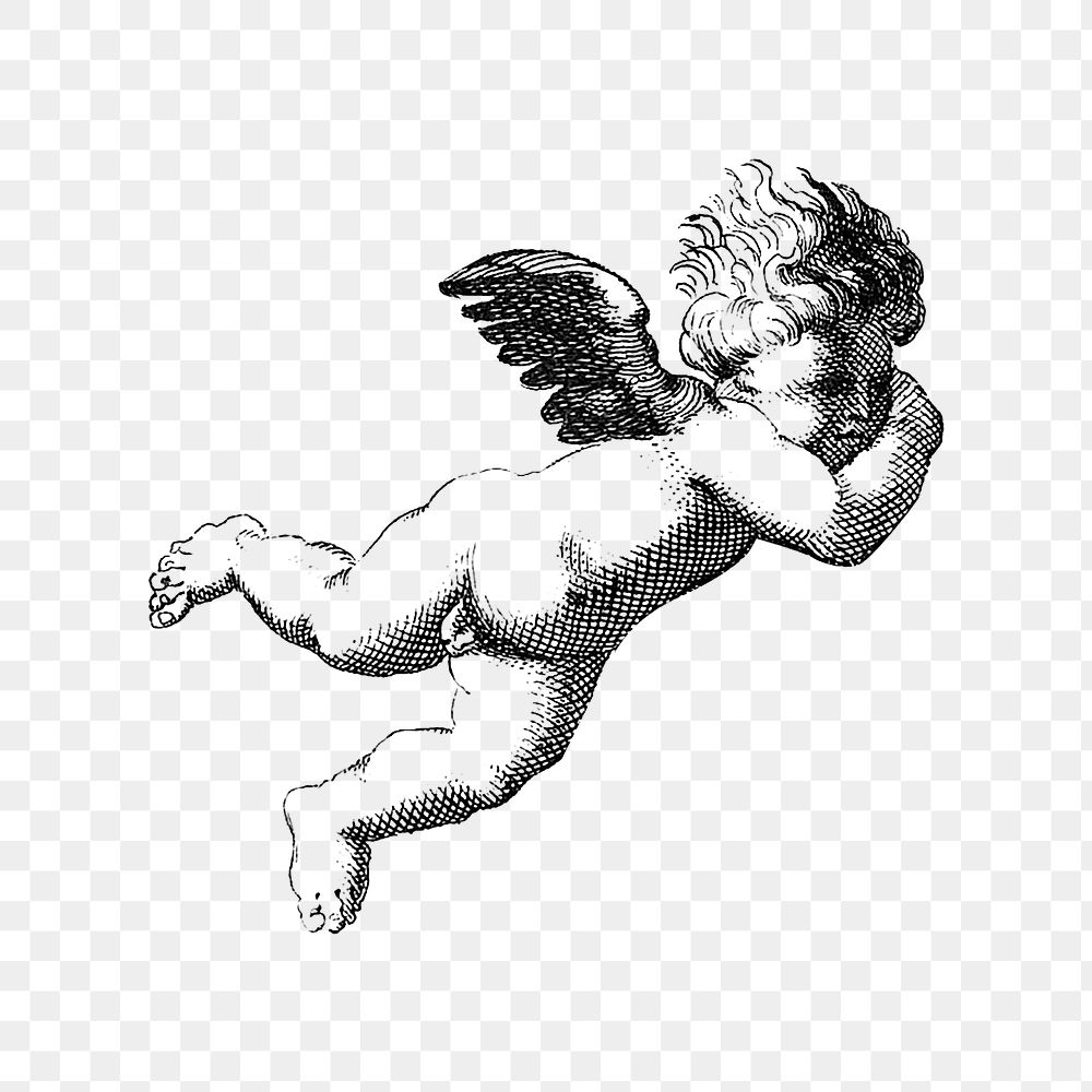Vintage cute flying cupid png illustration