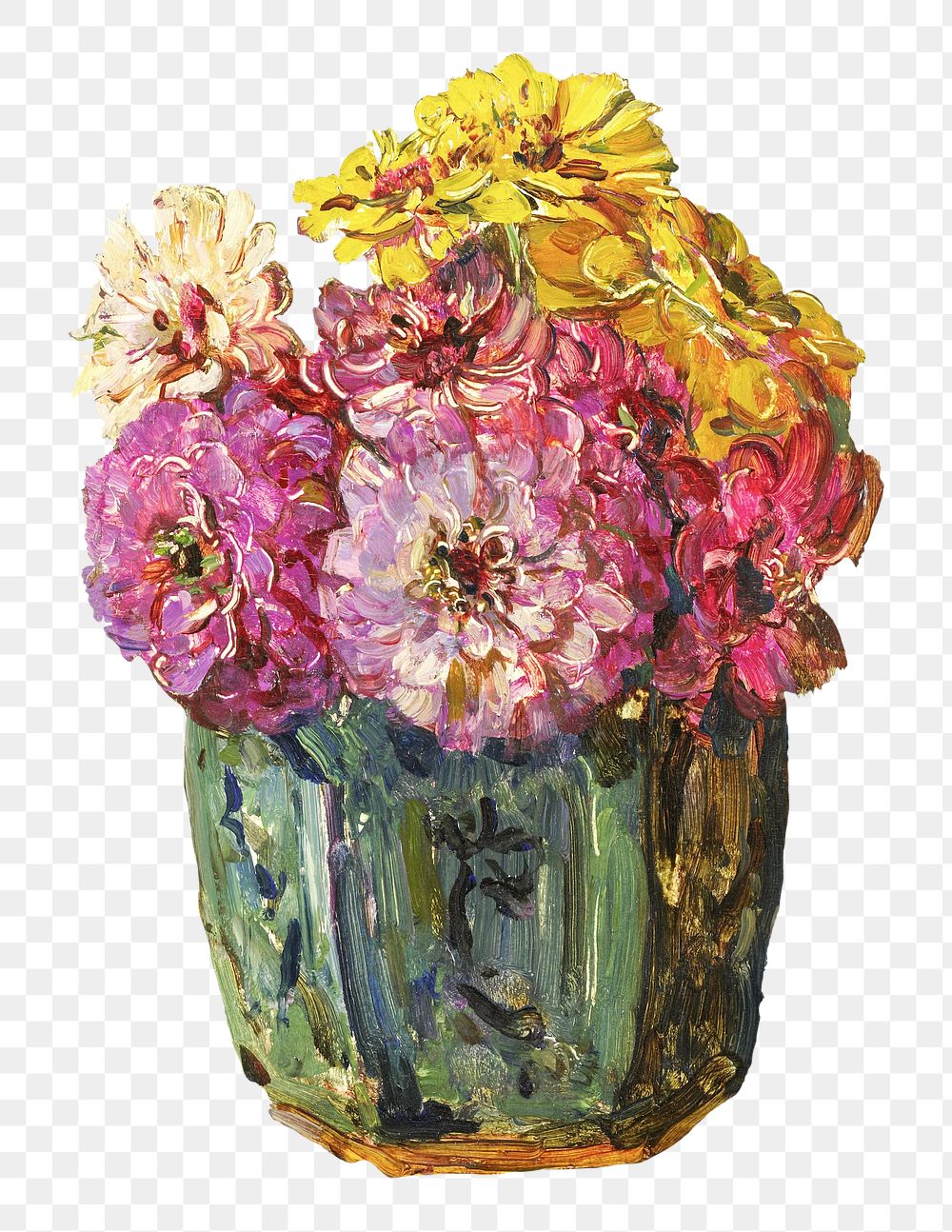 Vintage zinnias flower sticker illustration png, remix from artworks by Floris Verster