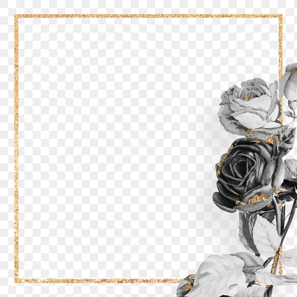 Gold frame with black roses design element