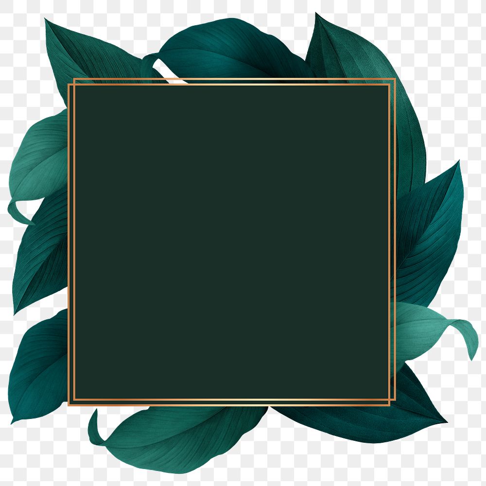 Golden square frame on a green leafy background design element