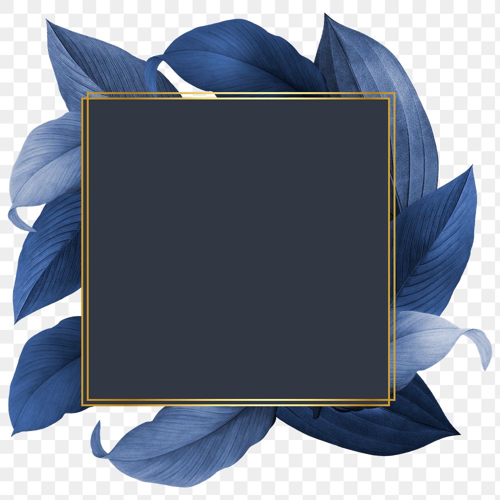 Blue leaves with golden square frame background design element