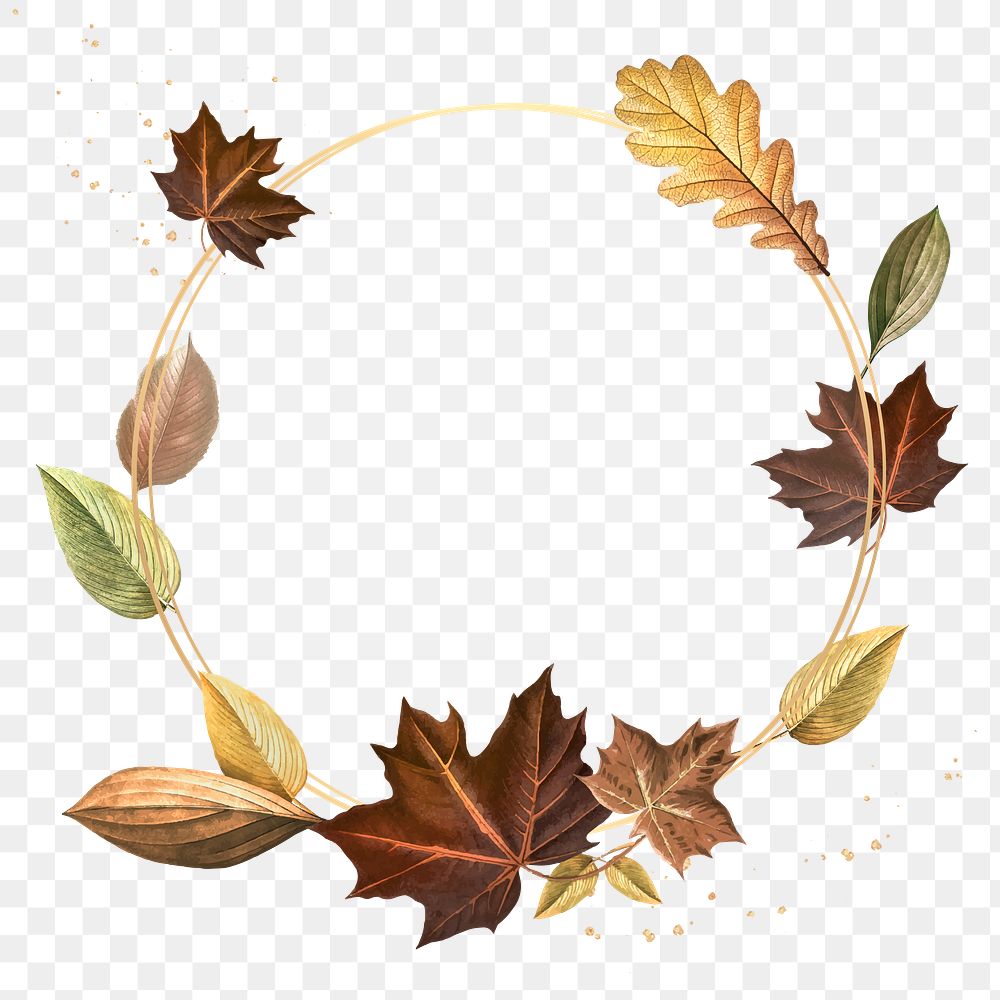 Autumn leaves with golden round frame design element