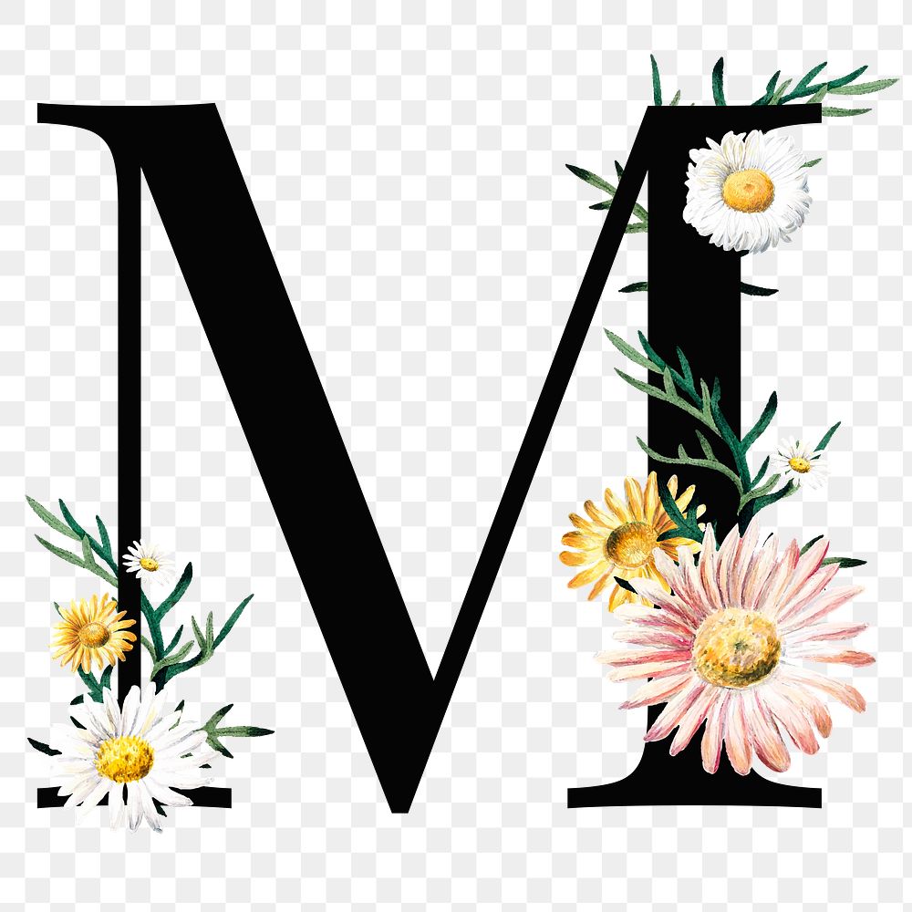 Letter M png vintage floral font