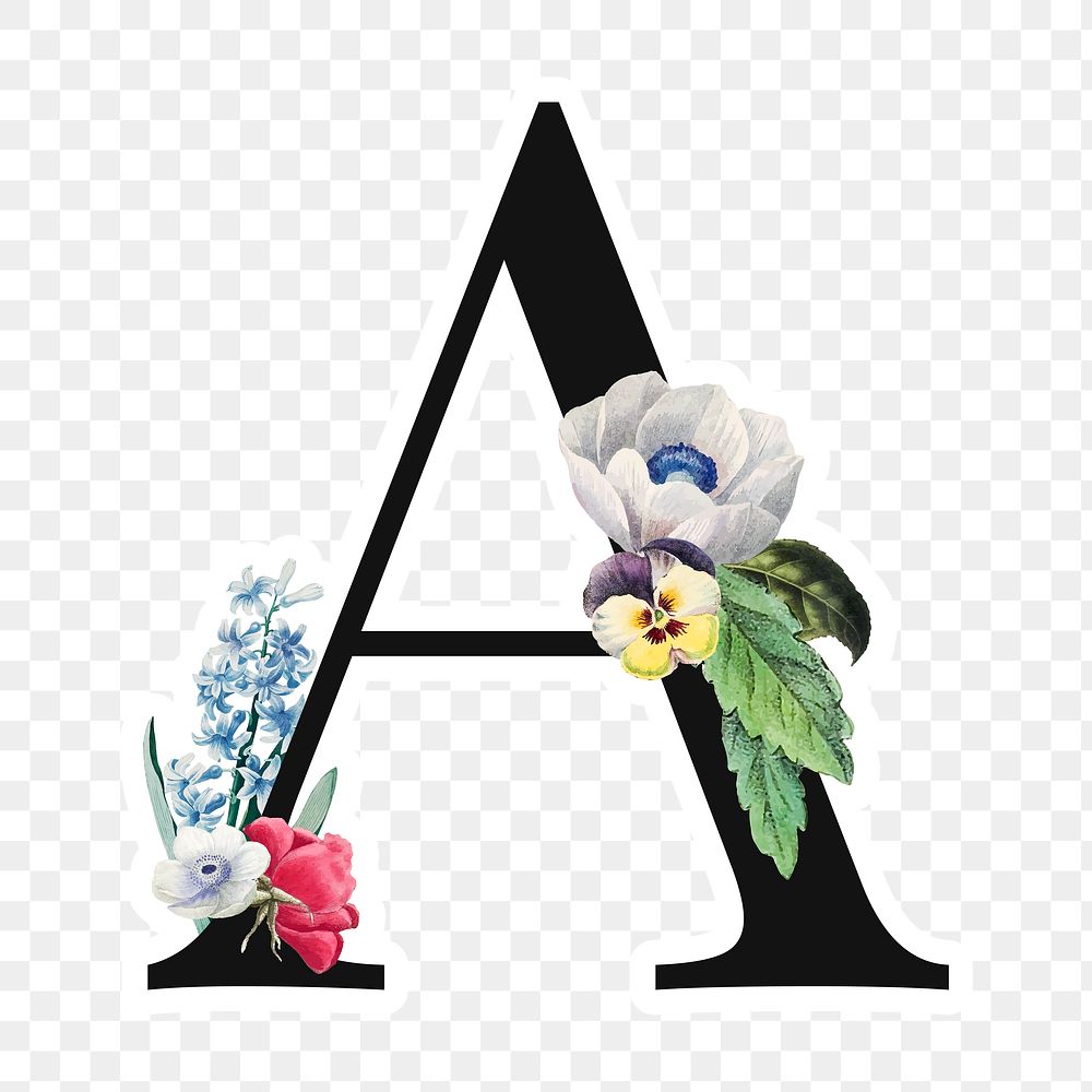 Flower decorated capital letter A sticker typography