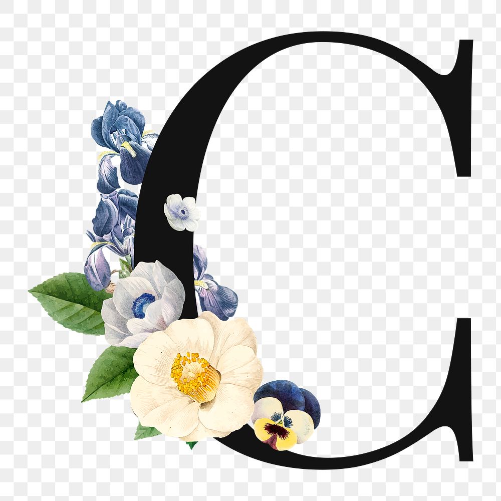 Flower decorated capital letter C typography