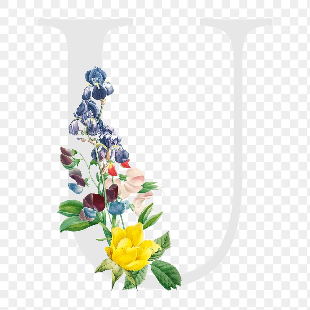 Flower decorated capital letter U Free PNG Sticker rawpixel