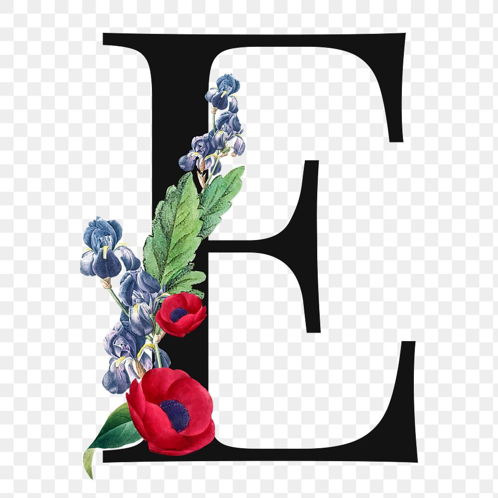 Flower decorated capital letter E typography