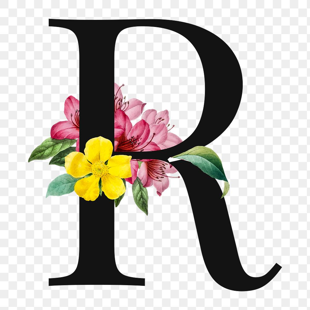 Flower decorated capital letter R typography