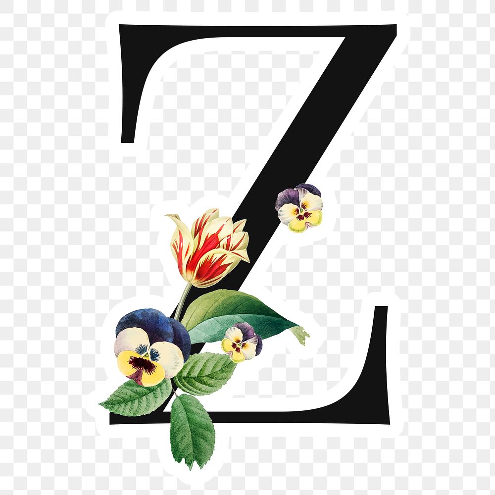Flower decorated capital letter Z sticker typography