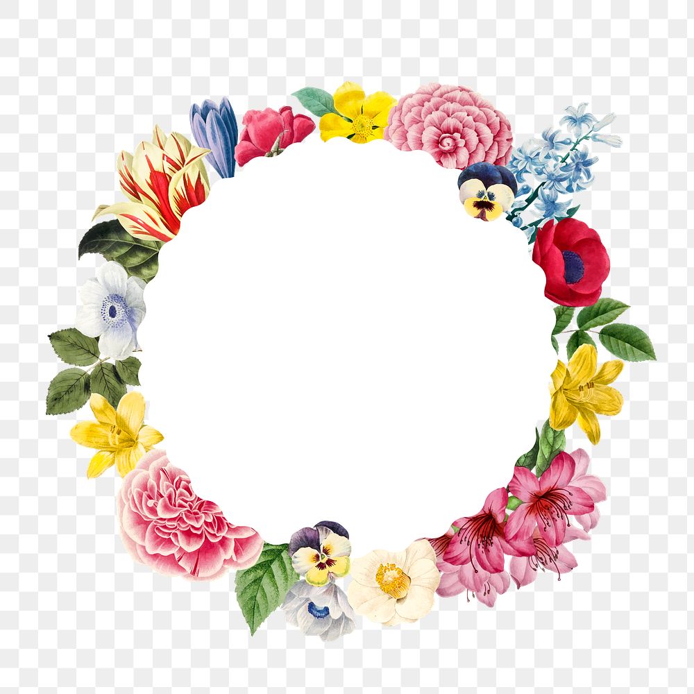 Colorful summer flower decorated round frame design element