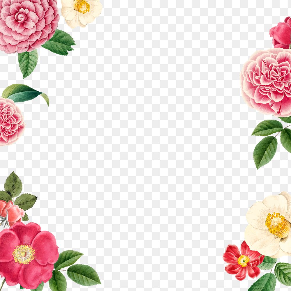 Pink spring flowers decorated frame design element