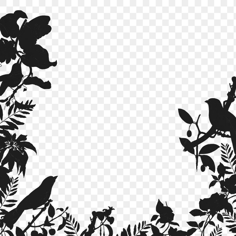Nature silhouette png frame, aesthetic black illustration, transparent background