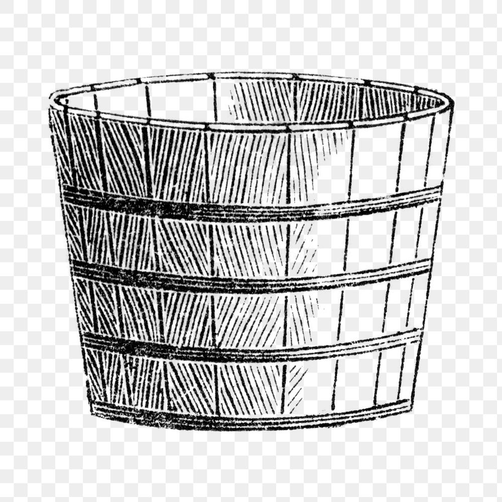 Wooden bucket png sticker, aesthetic hand drawn design element, transparent background