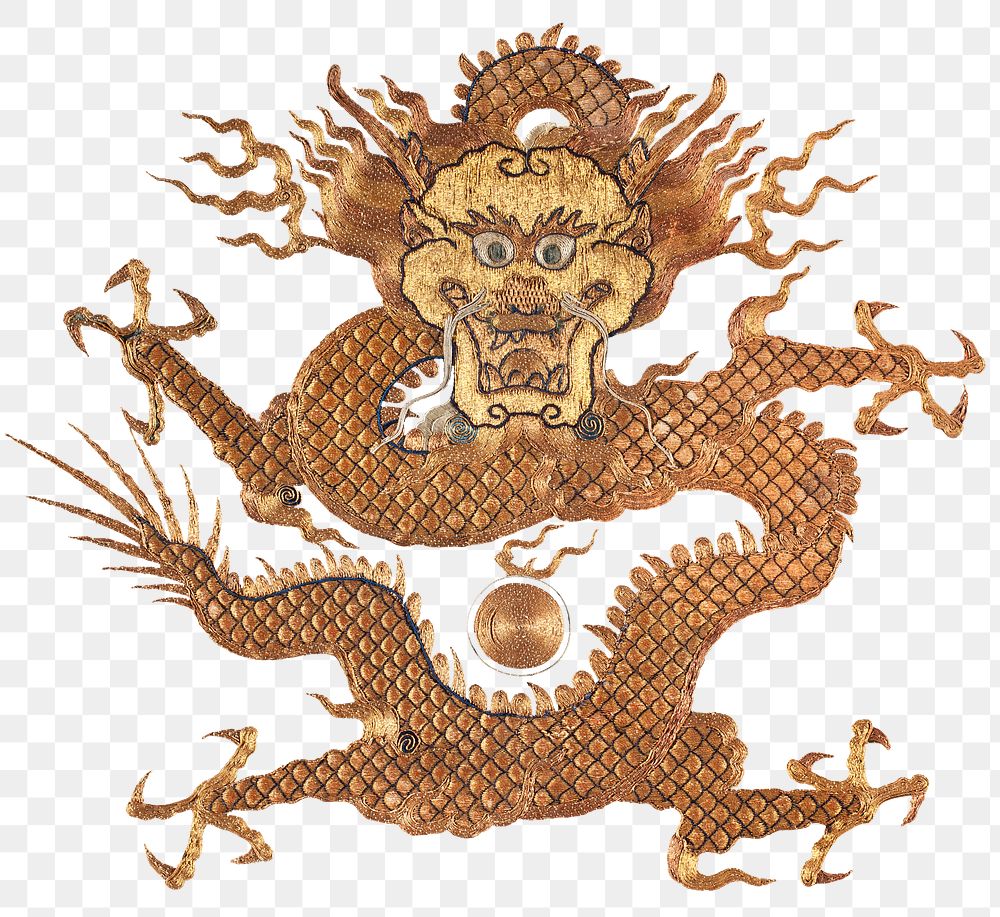 Vintage png dragon embroidery, featuring public domain artworks