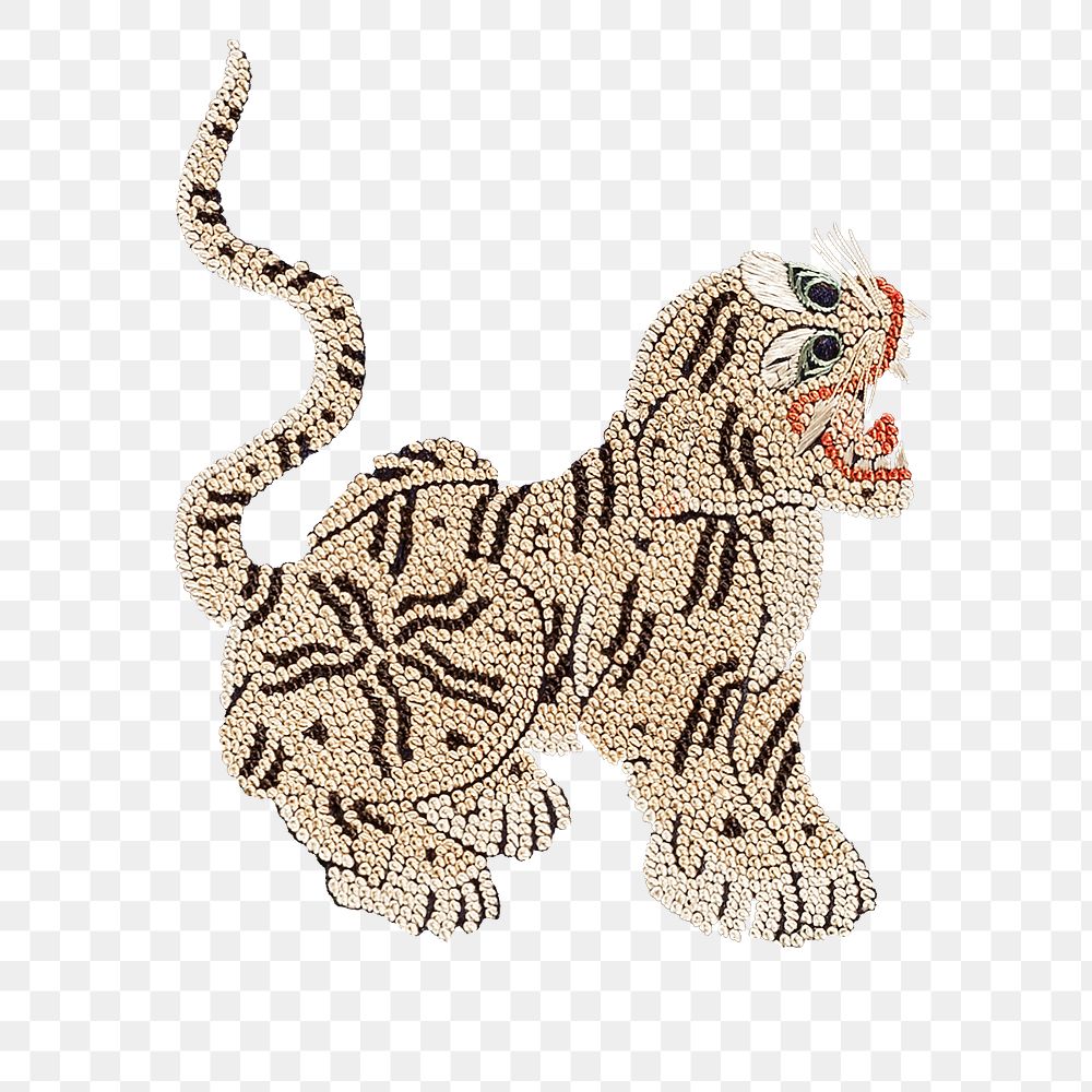 Vintage png tiger embroidery, featuring public domain artworks