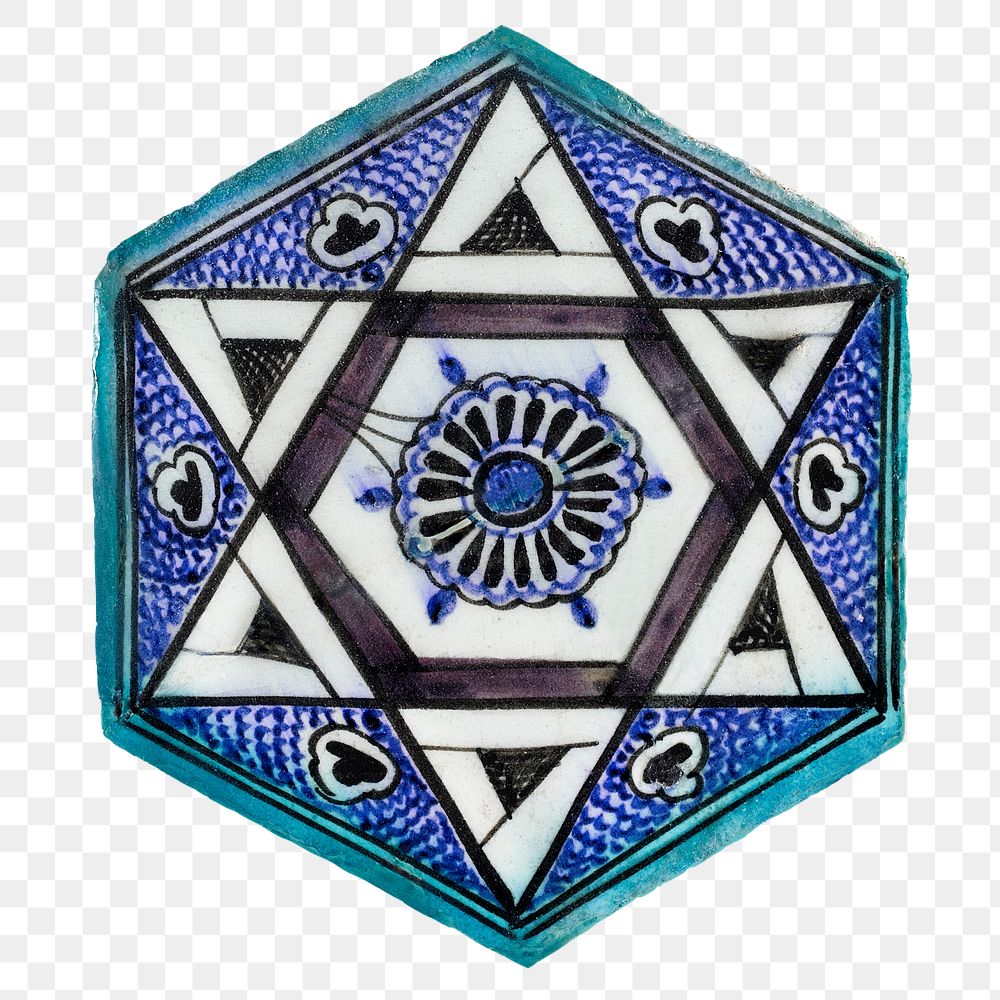 Vintage png Syrian or Egyptian tile, featuring public domain artworks
