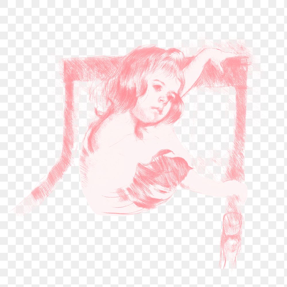 Vintage hand drawn girl on a chair illustration, remixed from the artworks of Mary Cassatt.