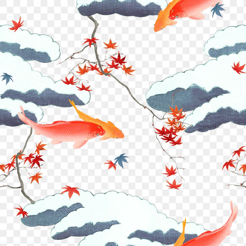 Vintage Japanese seamless png pattern, remix of artwork by Watanabe Seitei