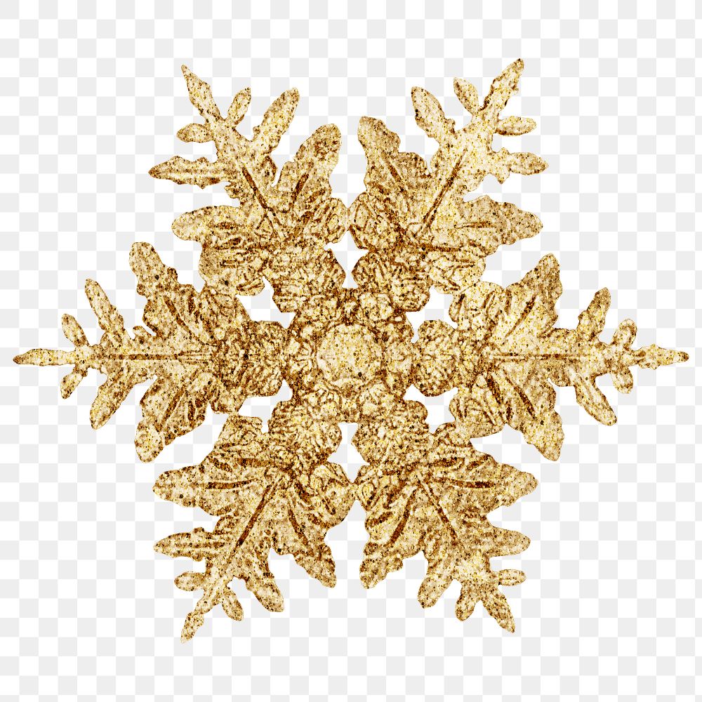 Gold snowflake png Christmas ornament macro photography, remix of photography by Wilson Bentley