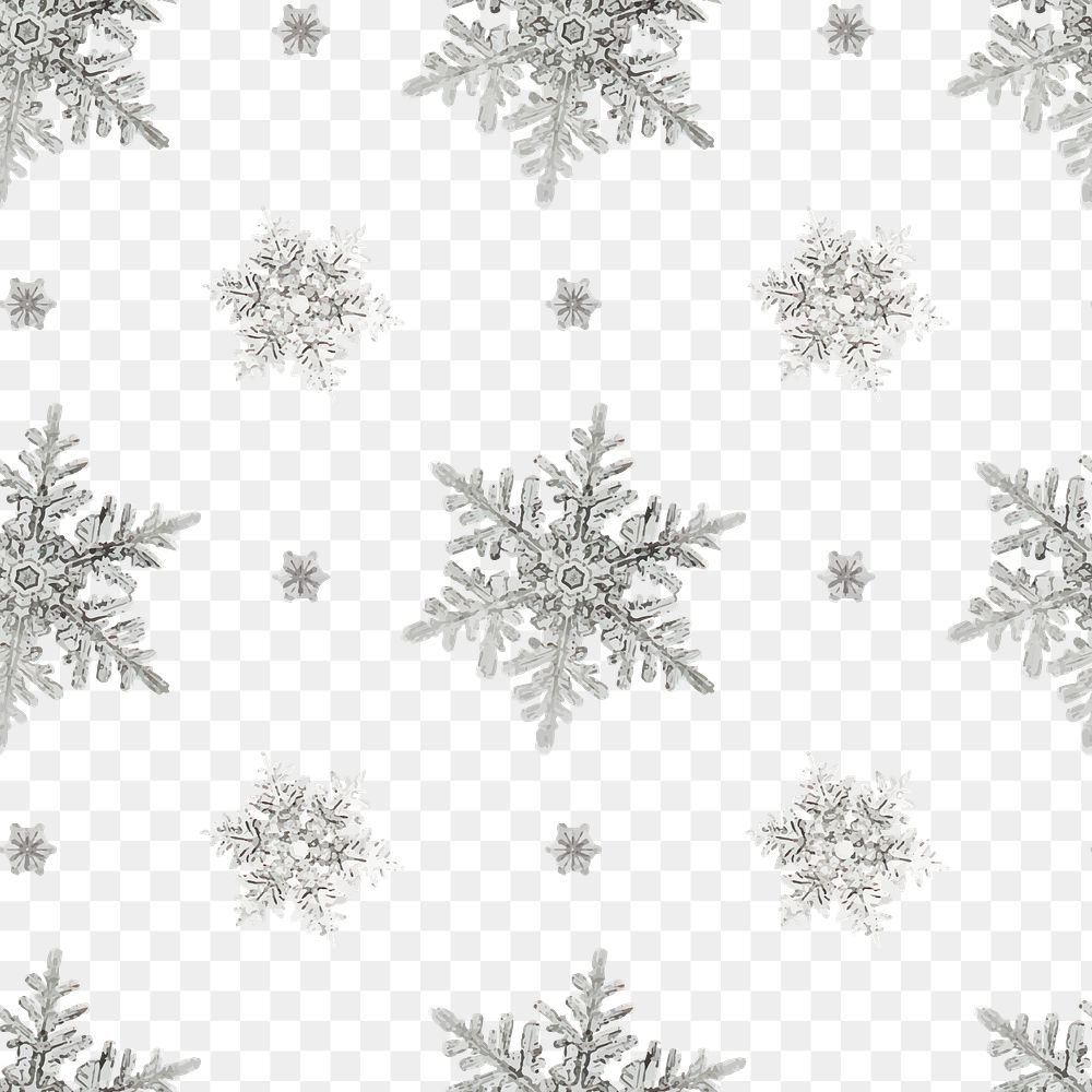 Season&rsquo;s greetings transparent snowflake pattern background, remix of photography by Wilson Bentley