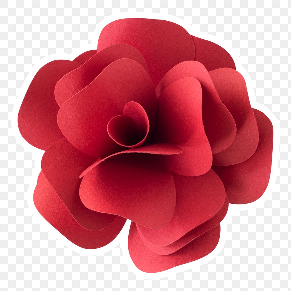 Red rose papercraft flower sticker png
