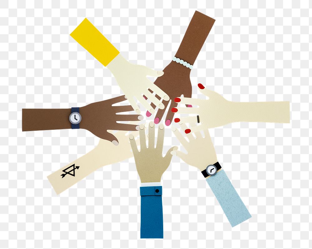 Group of diverse hands paper craft design element