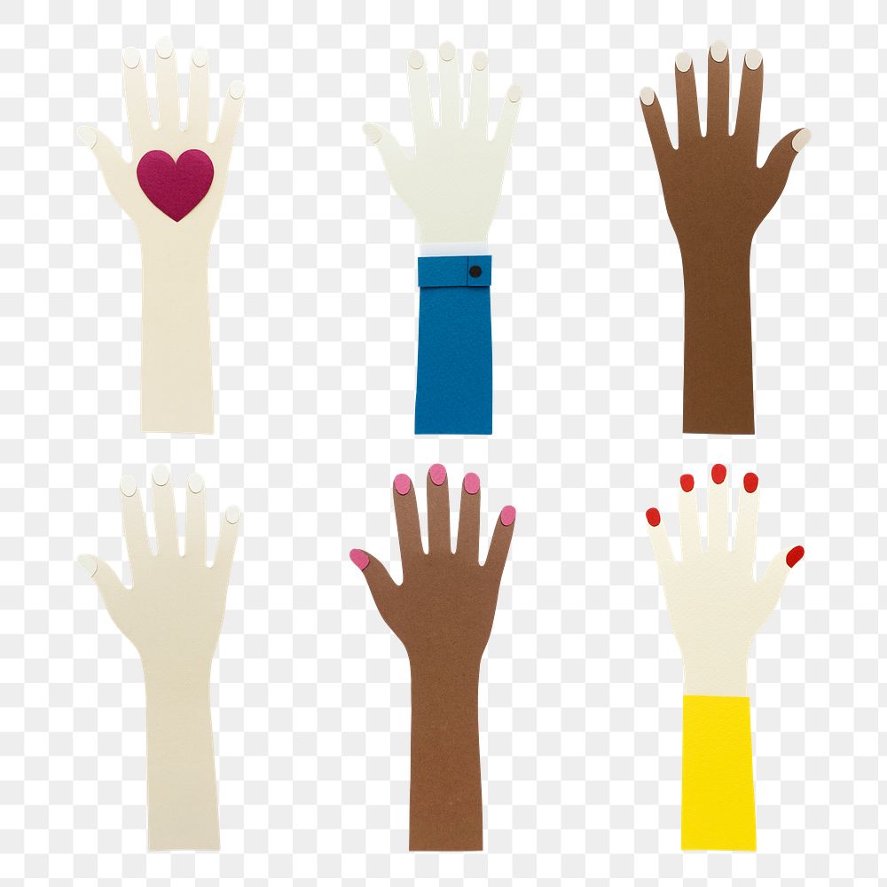 Paper craft hands of diversity design element set